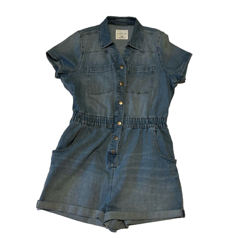 Celebrity Pink Blue Denim Romper with Elastic Waist